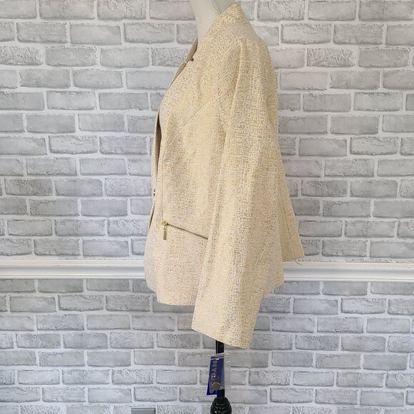 Peter Nygard Egyptian Cotton Blend Blazer Ivory Metallic Gold 16 NEW Classic - Picture 3 of 10